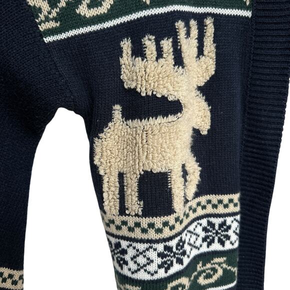 Show Me Your Mumu Cardigan Sweater Easy Cardi Moose Buddies Navy Blue Size Large - Picture 7 of 11